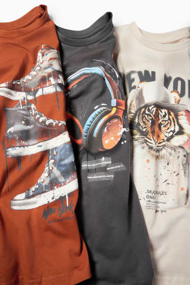 Kinderen: jongens - Set van 3 - tijger, sneakers, koptelefoon - longsleeve - havanna