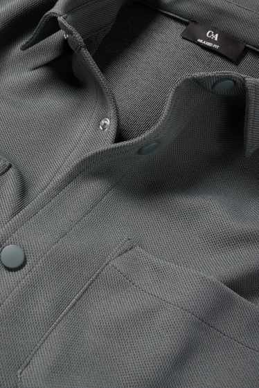 Men - Shirt - relaxed fit - lapel collar - textured - dark gray