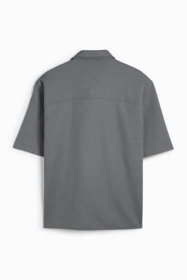 Men - Shirt - relaxed fit - lapel collar - textured - dark gray