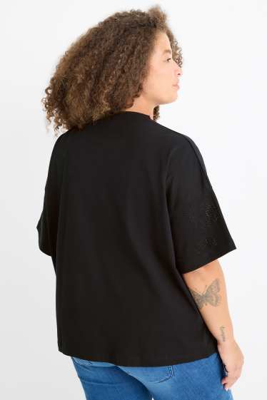 Dames - T-shirt met strass-steentjes - regular fit - zwart