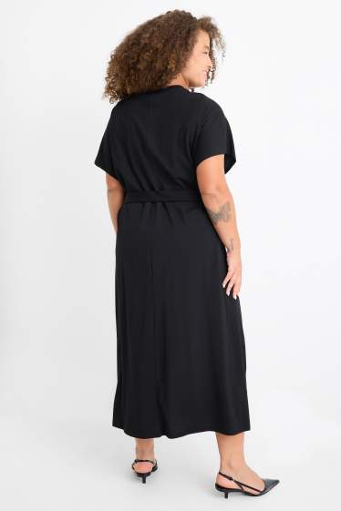 Damen - T-Shirt-Kleid mit Gürtel - schwarz
