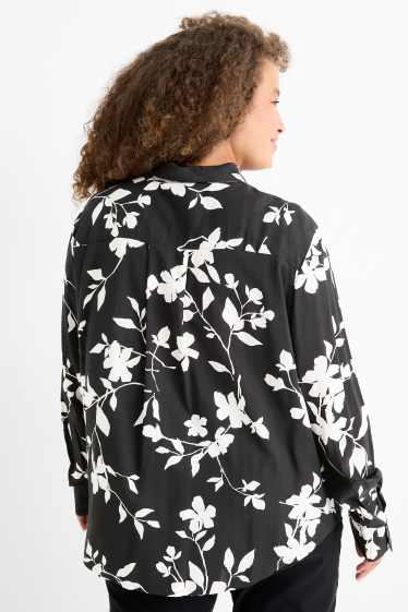 Damen - Bluse - geblümt - schwarz / weiss