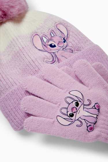 Children Girls - Lilo & Stitch - set - pom-pom hat and gloves - 2 piece - light violet