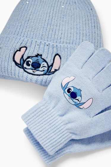 Kinder Mädchen - Lilo & Stitch - Set - Strick-Mütze und Handschuhe - 2 teilig - hellblau