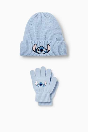 Kinder Mädchen - Lilo & Stitch - Set - Strick-Mütze und Handschuhe - 2 teilig - hellblau
