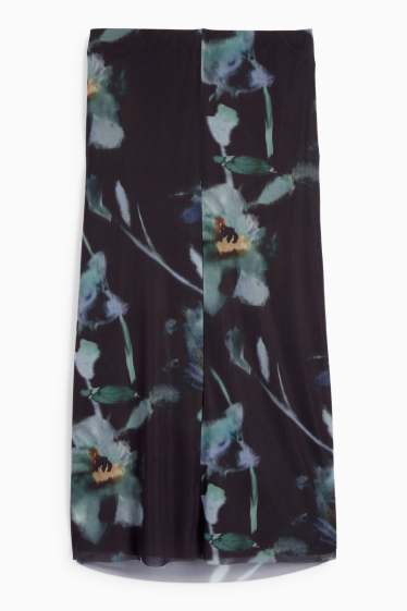 Femmes - Jupe en maille-filet - à fleurs - bleu foncé