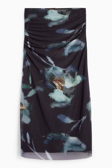 Femmes - Jupe en maille-filet - à fleurs - bleu foncé