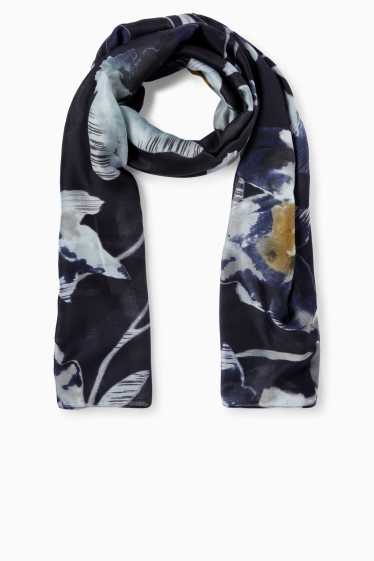 Femmes - Foulard - à fleurs - bleu foncé