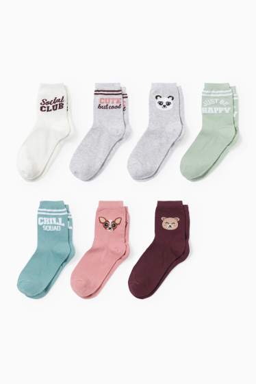 Kinderen: meisjes - Set van 7 paar - dieren - sokken met motief - roze