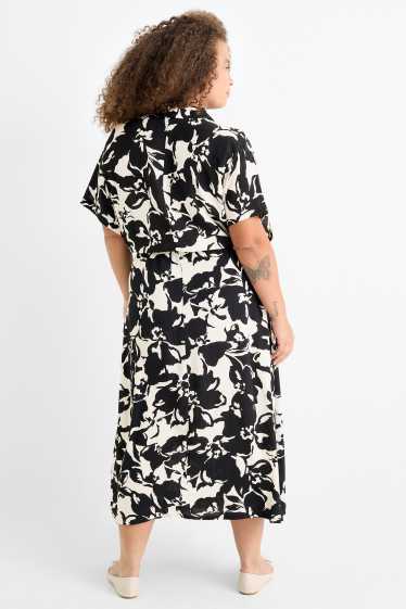 Damen - Viskose-Blusenkleid - geblümt - weiss / schwarz