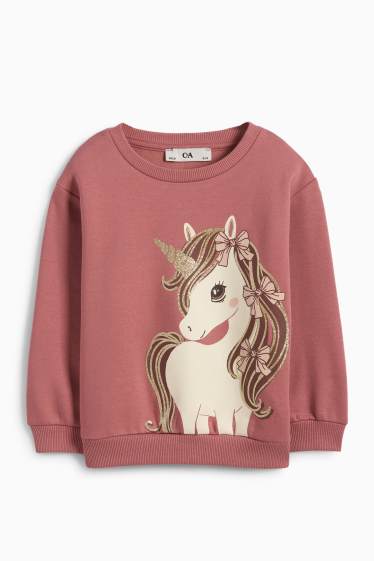 Kinder Mädchen - Einhorn - Sweatshirt - Glanz-Effekt - dunkelrosa
