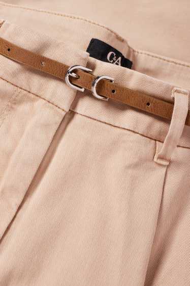 Femei - Pantaloni de stofă cu curea - talie înaltă - barrel leg - bej