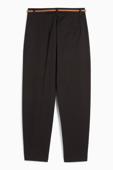 Dámské - Plátěné kalhoty s páskem - high waist - barrel leg - černá