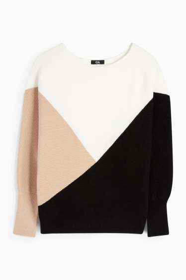Femmes - Pull - finition côtelée - blanc / beige