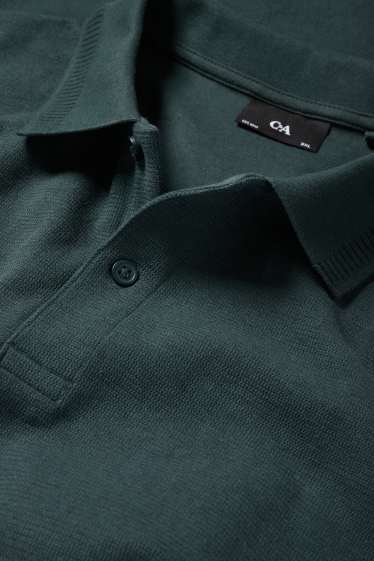 Heren - Gebreid poloshirt - regular fit - met structuur - donkergroen