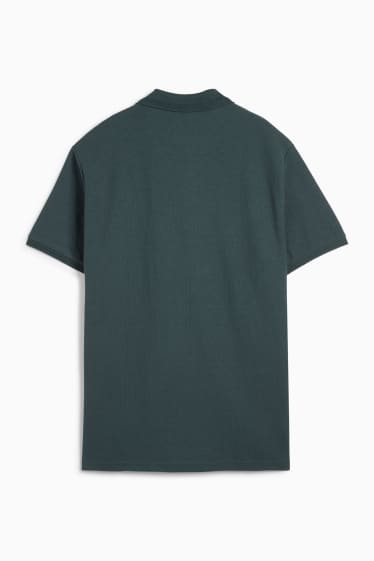 Heren - Gebreid poloshirt - regular fit - met structuur - donkergroen