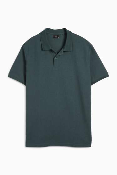 Heren - Gebreid poloshirt - regular fit - met structuur - donkergroen
