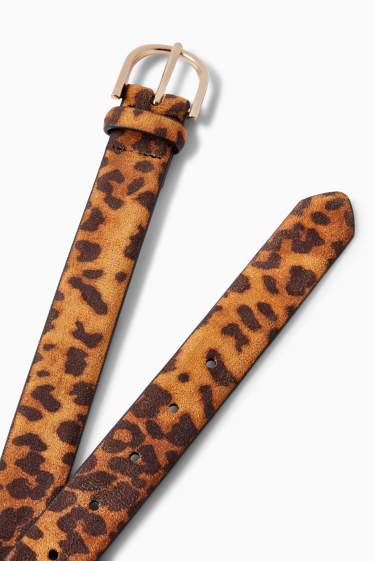 Dámské - Pásek - imitace semiše - s leopardím vzorem - hnědá/béžová
