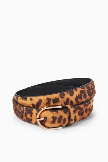 Dámské - Pásek - imitace semiše - s leopardím vzorem - hnědá/béžová