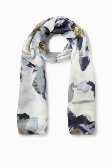 Femmes - Foulard - à fleurs - beige / bleu