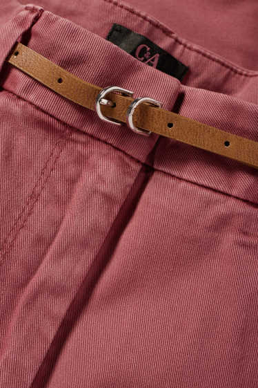 Femei - Pantaloni de stofă cu curea - talie înaltă - barrel leg - bordo