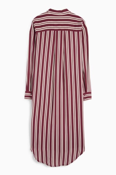 Damen - Blusenkleid - gestreift - bordeaux