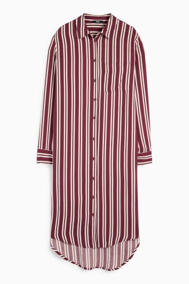 Damen - Blusenkleid - gestreift - bordeaux