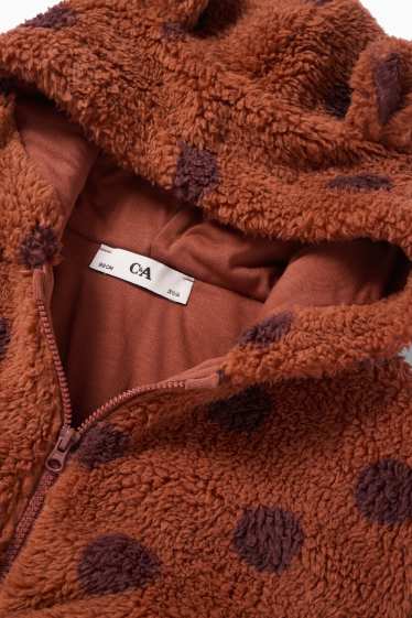Kinder Mädchen - Teddy-Jacke mit Kapuze - gefüttert - gepunktet - braun