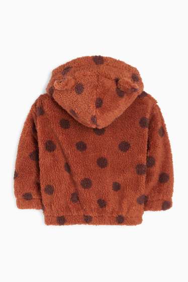 Kinder Mädchen - Teddy-Jacke mit Kapuze - gefüttert - gepunktet - braun