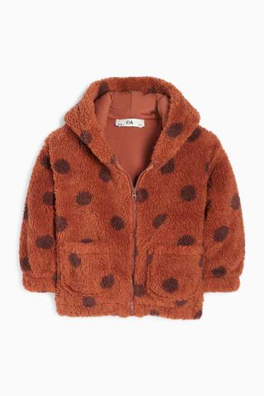 Kinder Mädchen - Teddy-Jacke mit Kapuze - gefüttert - gepunktet - braun