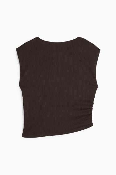 Women - Cropped top - textured - dark brown