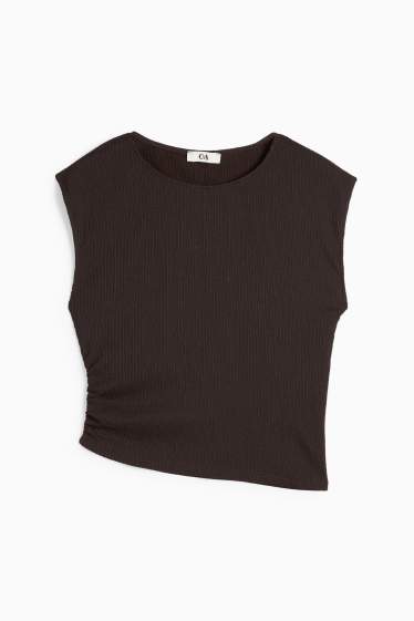 Women - Cropped top - textured - dark brown