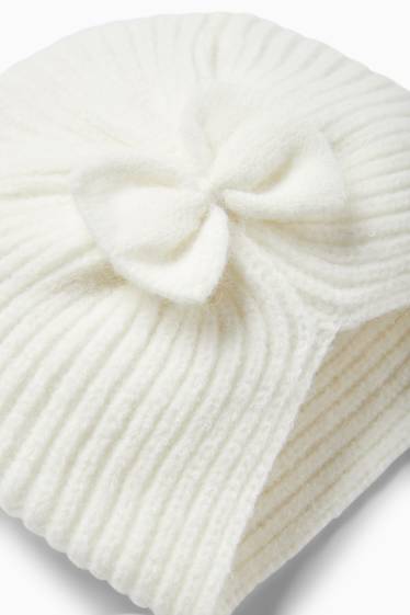 Baby: meisjes - Gebreide babymuts - geribd - wit