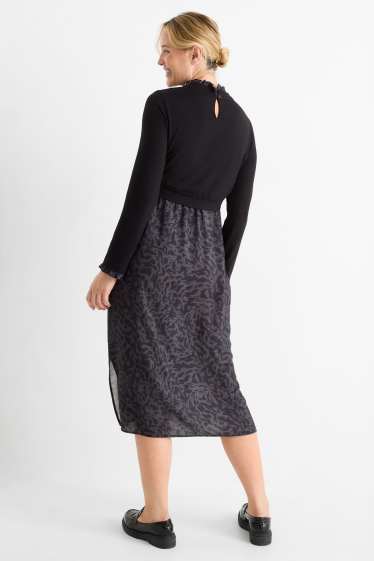 Donna - Vestito per allattamento - effetto 2 in 1 - fantasia - nero