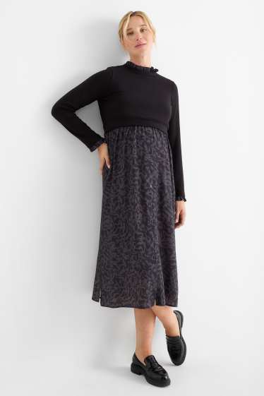 Donna - Vestito per allattamento - effetto 2 in 1 - fantasia - nero