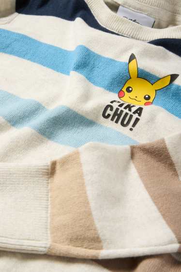 Kinder Buben - Pokémon - Pikachu - Pullover - gestreift - hellgrau
