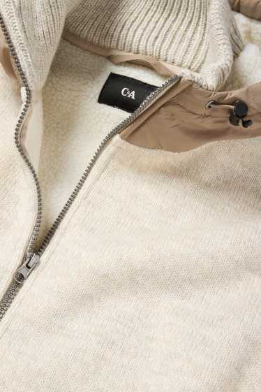 Herren - Strickjacke mit Kapuze - hellbeige
