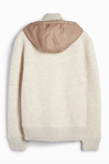 Herren - Strickjacke mit Kapuze - hellbeige