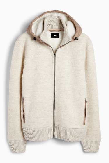 Herren - Strickjacke mit Kapuze - hellbeige