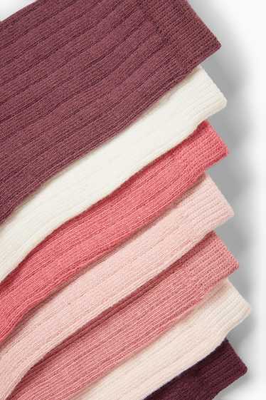 Enfants filles - Lot de 7 paires - chaussettes - finition côtelée - rose