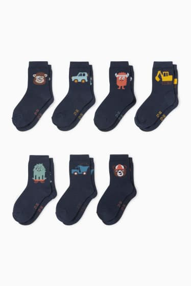 Bambini - Confezione da 7 - veicoli e mostri - calze con motivo - blu scuro