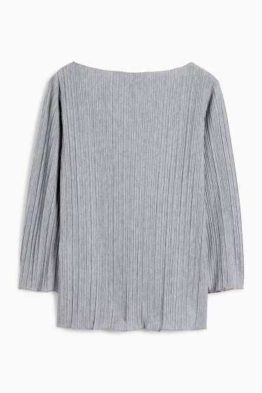 Damen - Plissee-Langarmshirt - grau