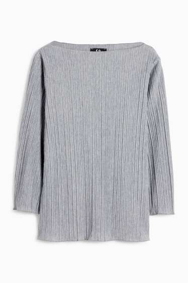 Damen - Plissee-Langarmshirt - grau