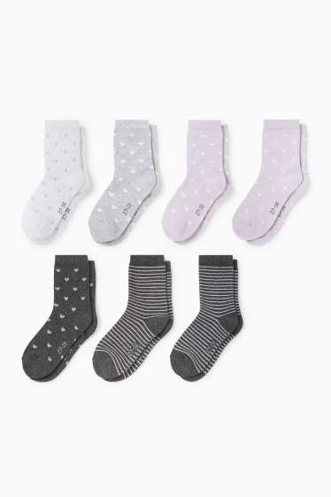 Kinder Mädchen - Multipack 7er - Socken - gemustert - grau / lila