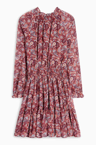 Kinder Mädchen - Kleid - gemustert - gesmokt - bordeaux