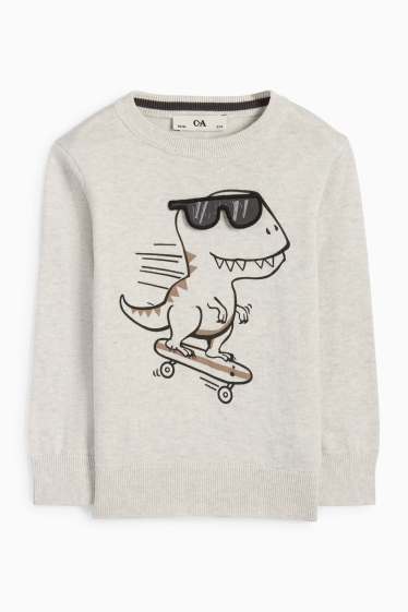 Enfants garçons - Dinosaure skateur - pull - gris clair chiné