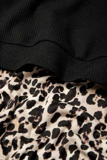 Damen - Still-Langarmshirt - 2-in-1-Look - Leo-Print - strukturiert - schwarz / beige