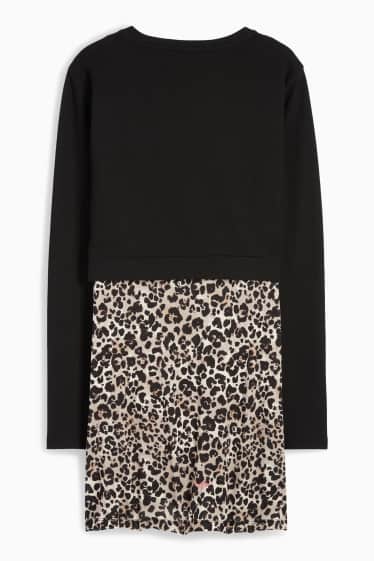 Damen - Still-Langarmshirt - 2-in-1-Look - Leo-Print - strukturiert - schwarz / beige