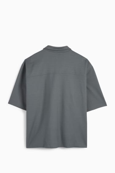 Heren - Overhemd - relaxed fit - reverskraag - met structuur - donkergrijs