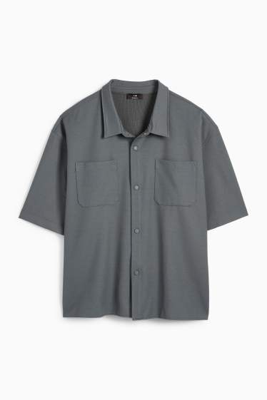 Heren - Overhemd - relaxed fit - reverskraag - met structuur - donkergrijs